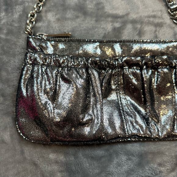 Express Metallic Ruffle Purse Handbag Clutch Dark Gray Silver Y2K Girlies - Picture 3 of 9